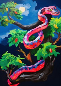 A snake on the tree painting reptile red.