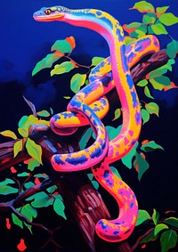 A snake on a tree painting reptile purple.