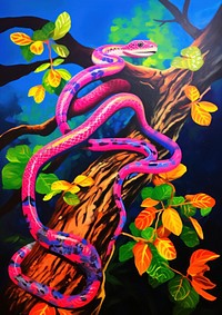 A snake on a tree painting reptile purple.