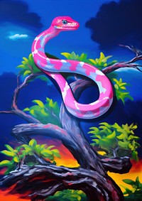 A snake on a tree painting reptile blue.