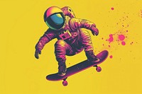 CMYK Screen printing astronaut skateboard snowboarding exhilaration.