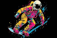 CMYK Screen printing astronaut snowboarding adventure sports.