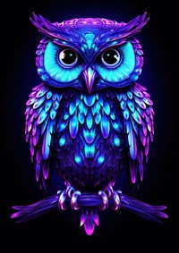 Neon owl animal purple bird.