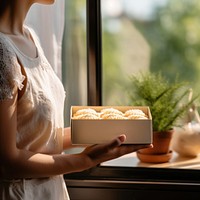 Cake window box packaging adult plant woman.