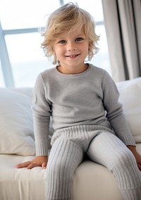Knit cashmere kid leggings portrait sweater sitting.