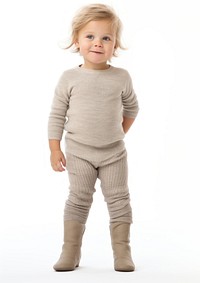 Knit cashmere kid leggings sweater sleeve white background.