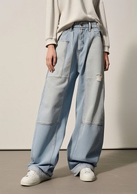 Mid-rise rigid jeans with a five-pocket design denim pants standing.