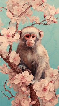 Vintage wallpaper monkey flower wildlife.