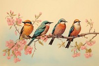 Vintage drawing of birds flower animal branch.