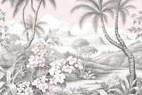 Pastel monotone seamless tropical tree drawing sketch backgrounds.