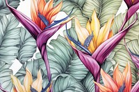 Pastel monotone seamless bird of paradise pattern flower backgrounds.