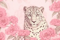 Seamless monotone leopard print flower wildlife pattern.
