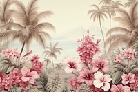 Seamless monotone tropical tree pattern flower backgrounds.