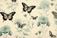 Seamless monotone butterfly wallpaper pattern flower sketch backgrounds.