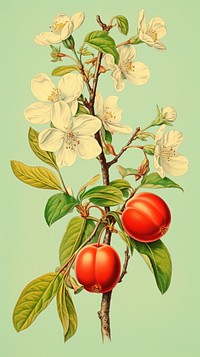 Vintage drawing fruit flower blossom branch.