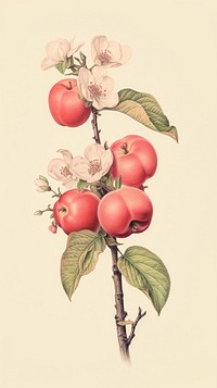 Vintage drawing fruit flower apple branch.