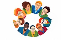 Group of people in circle from cartoon glasses togetherness.