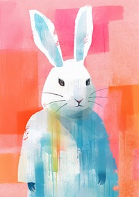 Cute bunny wearing laboratory gown art painting animal.