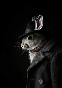 A rabbit in the black hat portrait mammal animal.