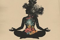 Silhouette woman doing meditation spirituality yoga representation.