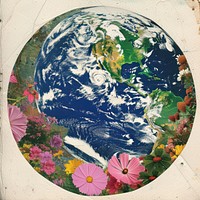 Paper collage of earth painting planet space.