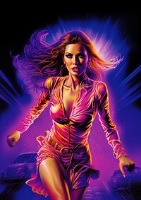 A woman running away from a killer with a knife portrait purple adult.