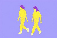 Girls walking purple togetherness illustrated.