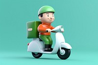 Delivery man riding by scooter motorcycle vehicle cartoon.