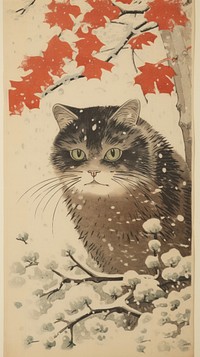 Cat in winter snow drawing animal mammal.