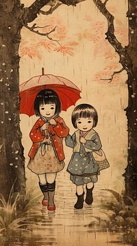 Traditional japanese children art representation togetherness.