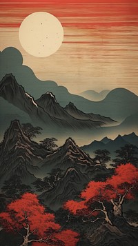 Traditional japanese mountain outdoors painting nature.