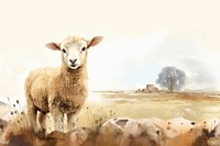 Farm landscape watercolor background livestock animal mammal.