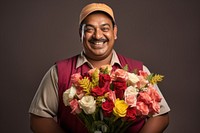 Indian flower delivery man portrait adult smile.