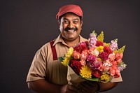 Indian flower delivery man portrait holding adult.
