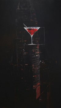Acrylic paint of Manhattan cocktail architecture martini drink.