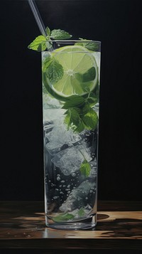 Acrylic paint of Mojito cocktail mojito drink fruit.