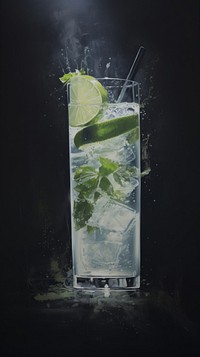 Acrylic paint of Mojito cocktail mojito drink fruit.