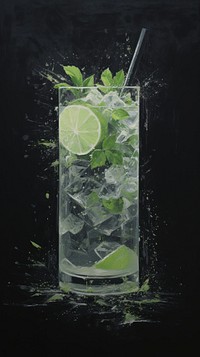 Acrylic paint of Mojito cocktail mojito drink fruit.