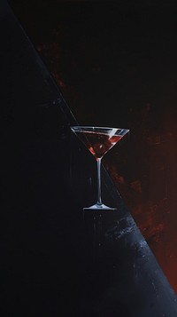 Acrylic paint of Negroni cocktail martini drink glass.