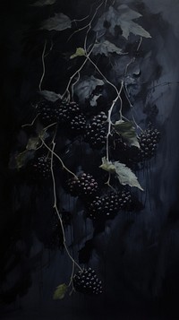 Acrylic paint of blackberries blackberry fruit plant.