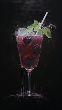 Acrylic paint of Bramble cocktail mojito fruit drink.