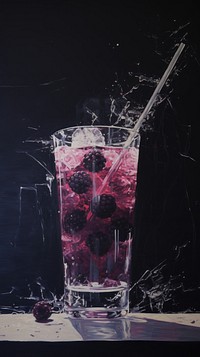 Acrylic paint of Bramble cocktail drink fruit berry.