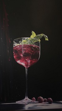 Acrylic paint of Bramble cocktail drink fruit berry.