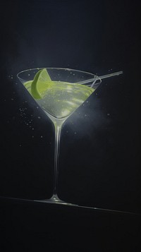 Acrylic paint of Gimlet cocktail martini drink glass.
