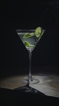 Acrylic paint of Gimlet cocktail martini drink glass.