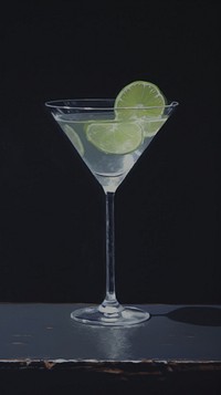 Acrylic paint of Gimlet cocktail martini drink fruit.