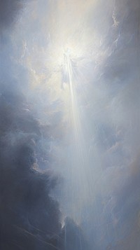 Acrylic paint of Jesus in the heavens nature cloud light.