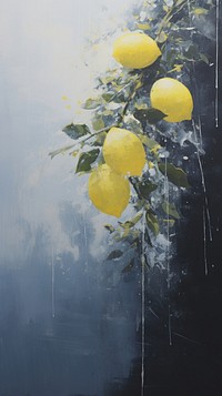 Acrylic paint of lemon plant fruit food.