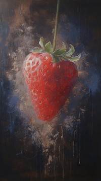 Acrylic paint of strawberry painting fruit plant.