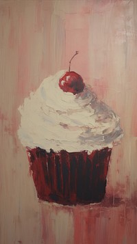 Acrylic paint of strawberry cupcake dessert cream food.